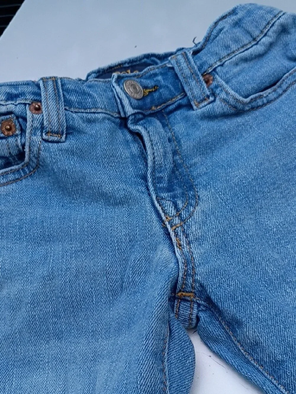 Ralph Lauren Polo Blue Denim Shorts with Gold Stitching
